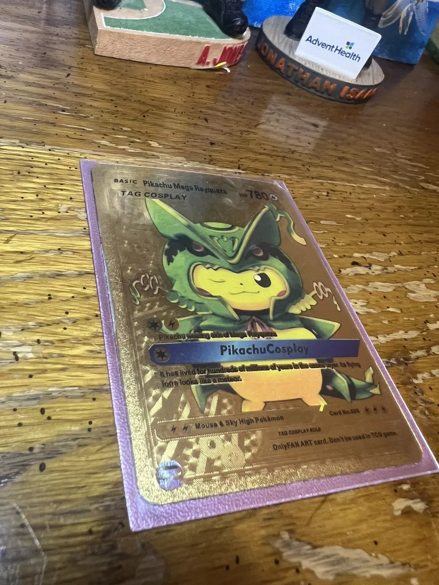 Pikachu Mega Rayquaza Pokemon Metal Gold Card Nintendo