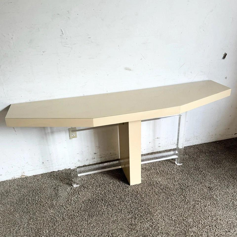 Mesa consola Postmodern Beige Lacado laminado y Lucite Foto 4 de 4