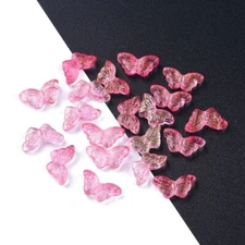 10 Glass Butterfly Beads 15mm Hot Pink AB Shimmer Supplies Spring Jewelry Making