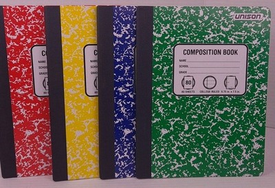 (4 Pack) Composition Notebook 80 Sheets 9-3/4''x7-1/2'' College Rule  Unison