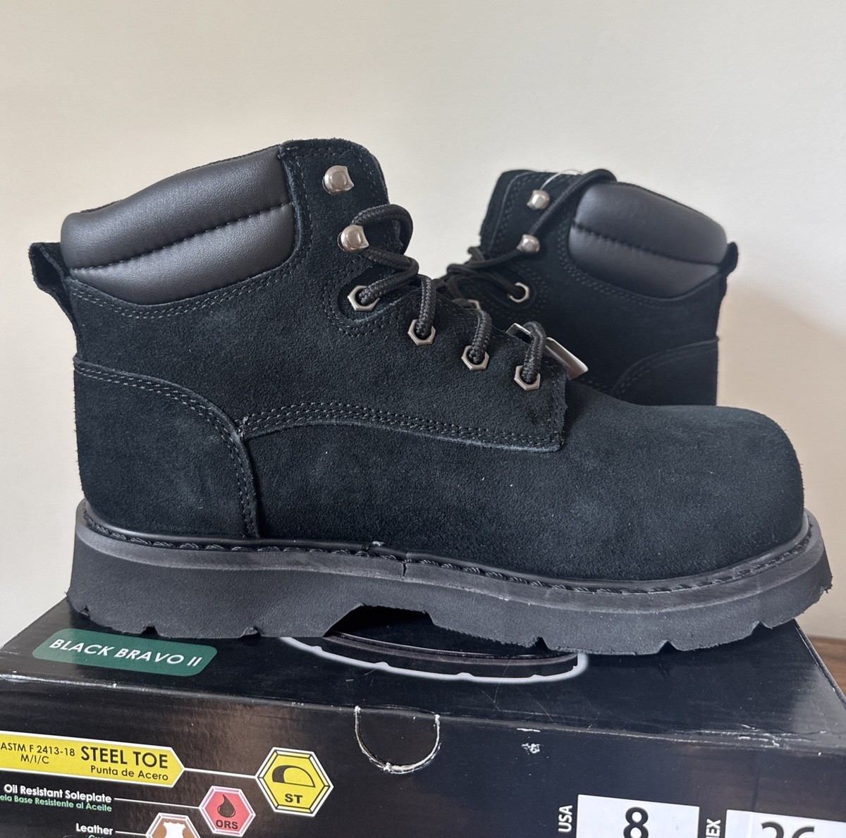 Brahma Bravo II Mens Black Waterproof Leather Work Boots Wide 13W Oil Resistant Brahma Black Brave II Mens Work Boots (Steel Toe, Oil  main image 3