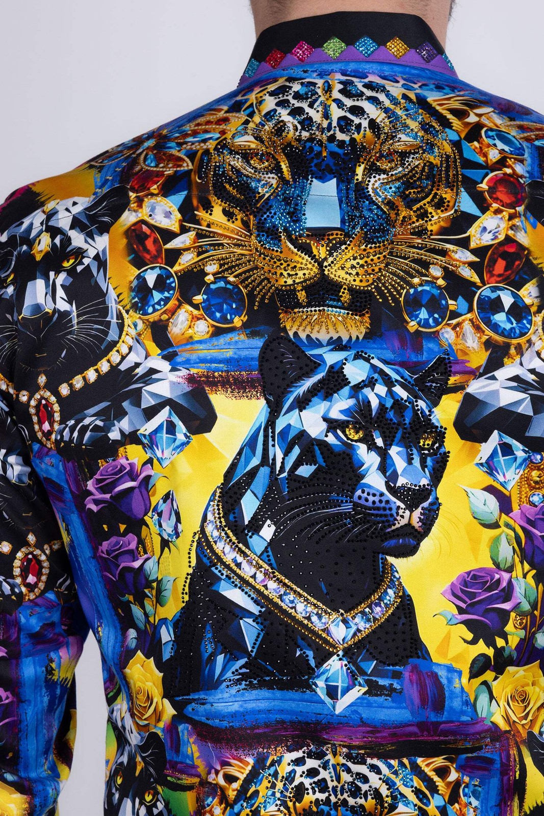 Barabas Men's Panther Tiger Rhinestones Long Sleeve Shirts 6SPR03 image 6