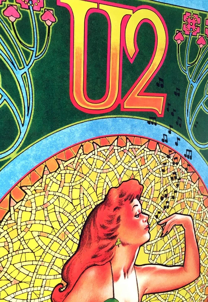 Póster U2 Reunion Arena Dallas Original Estilo Art Nouveau Firmado a Mano Bob Masse Foto 4 de 4