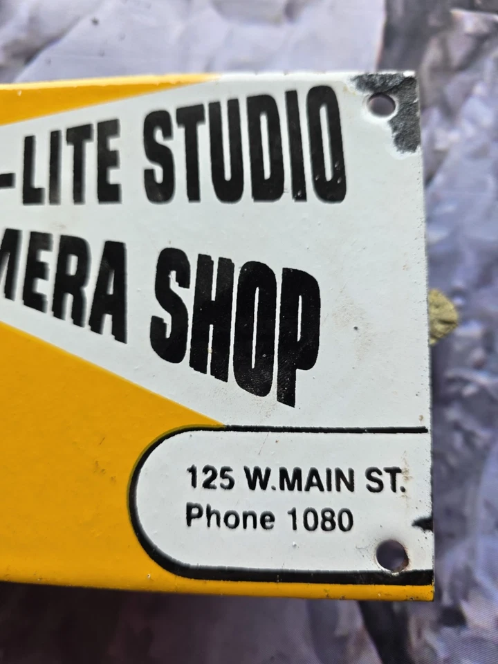 LETRERO DE PORCELANA VINTAGE PHOTO-LITE ESTUDIO Y TIENDA DE CÁMARAS 10"×5" Foto 3 de 4
