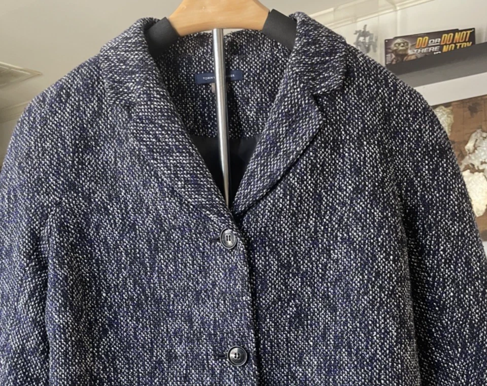 Blazer feminino Tommy Hilfiger azul preto tweed clássico peito único preppy 14 - Imagem 2 de 4