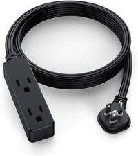 Flat Plug Extension Cord with 3 Outlets - 6Ft Low Profile Indoor 3 Prong Grounde