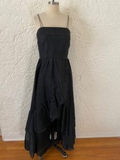 Vintage Valentino Black Long Asymmetric Ruffled Cocktail Dress, Size 10 Gown
