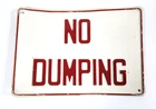 Vintage 1950s No Dumping Metal Sign Embossed Red White Tin 10x7 Industrial