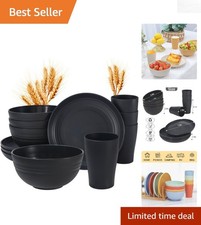 12-Piece Kids Wheat Straw Dinnerware Set - Durable, Microwave Safe, BPA-Free