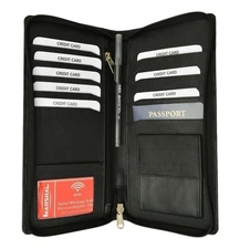 Leather Family Travel Wallet Passport Holder RFID Blocking Document Organizer