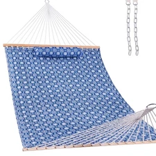 12FT Quilted Fabric Hammock with Soft Pillow, Double 2 Person Tree Hammock wi...