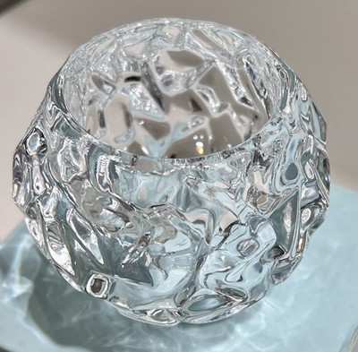 PartyLite Snowball Glass Votive Candle Holder Heavy 3''H Retired NIB