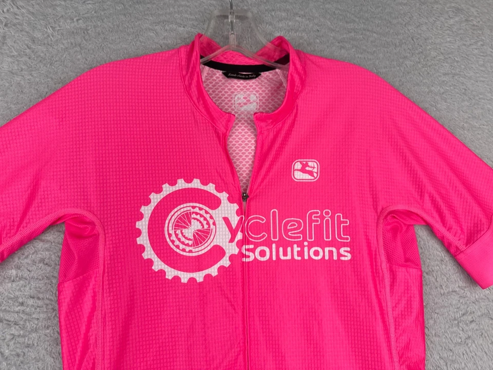 Giordana Cycling Jersey Women Euro Large Pink Full Zip Short Sleeve Poly Hi Viz - Image 4 of 4