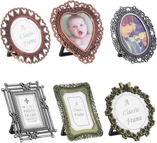 6 Pcs Mini Vintage Picture Frame, One-Inch Wallet Size Picture Frames Tiny Metal