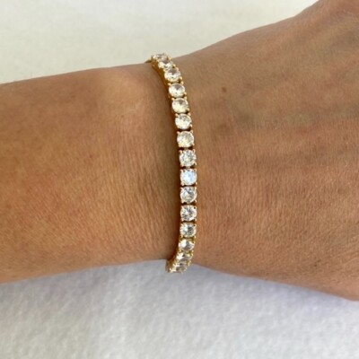 Sterling Silber 925 Gelbgold Vermeil Tennis Armband 6-8'' Bolo Box Kette