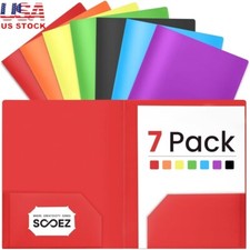 7 Pack Plastic Folders W/ Pockets Heavy Duty Office School Supplies Labels New