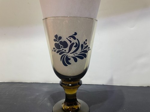 Four (4) Vintage Brown Libbey Goblet / Pedestal Glasses with Blue Partridge Bird - Picture 10 of 11