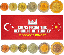 Set of 6 Coins from Turkey. 1, 5, 10, 25, 50 KURUS, 1 Lira. 2009-2020