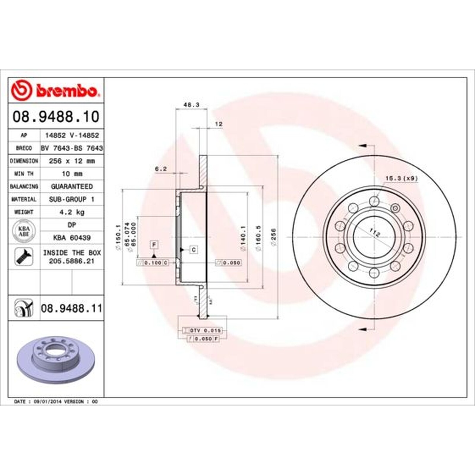 BREMBO Pair UV Coated Brake Discs 08.9488.11