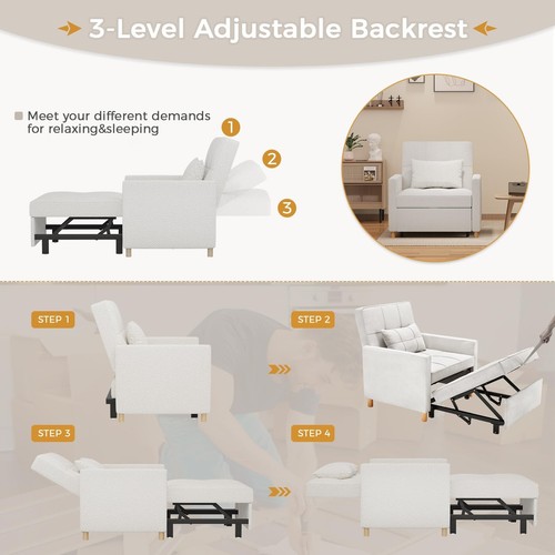 Convertible Sleeper Sofa Chair 3 in 1 Pull Out Chair Bed for Adult Reading Chair - Picture 58 of 74