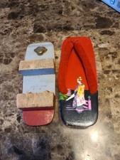 Vintage JAPANESE Wooden Sandals- Red, Painted Women  s Size 8 3/4"