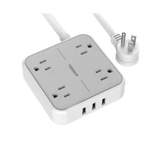 Power Strip with 3 USB Ports, TESSAN 5 ft Extension Cord Flat Plug with 4 Out...