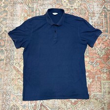 Calvin Klein Polo Shirt Mens Medium Shortsleeve Navy Blue 100 Cotton Ribbed CK