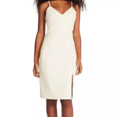 Steve Madden XL Retro Inspire Vanilla Faux Leather V-Neck Below Knee Slip  Dress | eBay