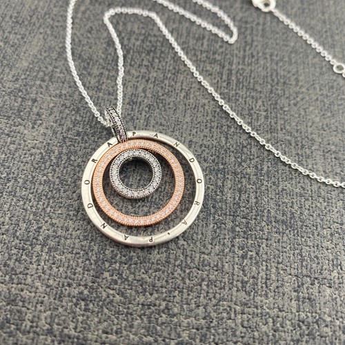 Neu Original Pandora Bicolor Rosévergoldet Kreise Anhänger & Halskette 45cm - Bild 3 von 5