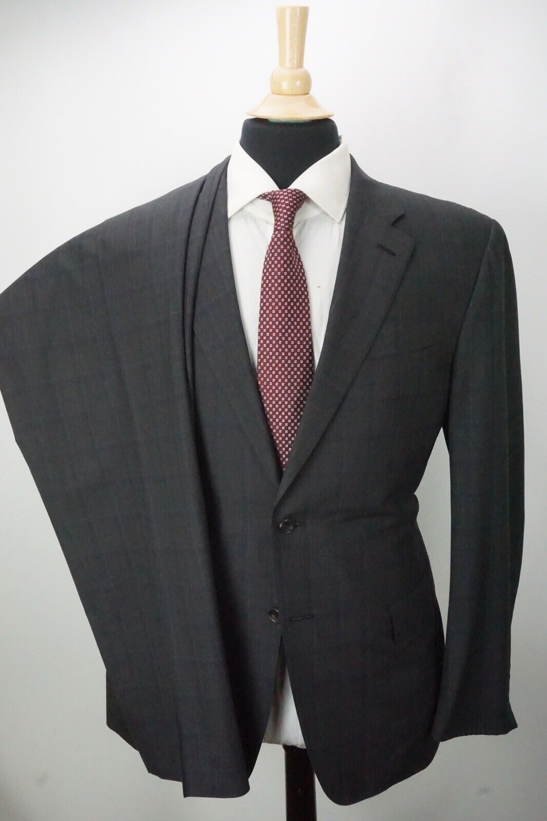 Canali Exclusive S150s Wool Gray Blue Windowpane Plaid 2 Pc Suit Jacket ...