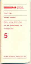 NORFOLK SOUTHERN DECATUR DIVISION EMPLOYEE TIMETABLE #5 MARCH 6, 1988