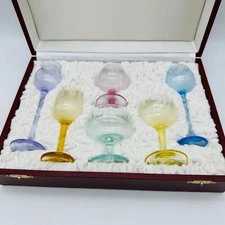 Very Rare Vintage Moser Crystal Boxed Set of 6 Spirit Shot Glasses Snifter