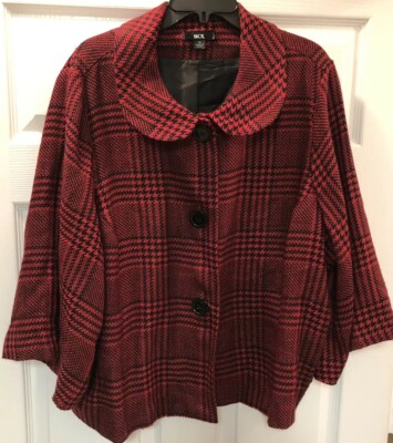 BCX 3-BUTTON CROP CHECKERED BLAZER JACKET SZ 3X (1)