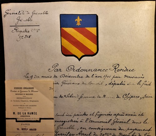 PROOF OF NOBILITY PARCHMENT 1701 Awarded by Charles d'Hozier Advisor to the King - Picture 2 of 10