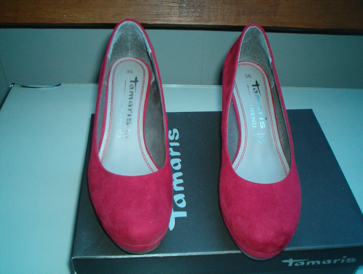 ESCARPIN COMPENSE CUIR NUBUK ROUGE T 36 TAMARIS NEUVE eBay