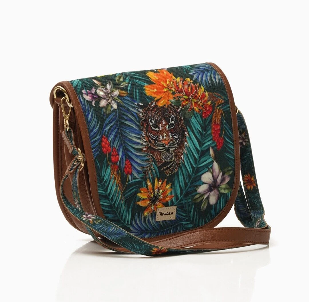 Handcraft Tigers Den Flap Women Sling Bag Multicolored Forest