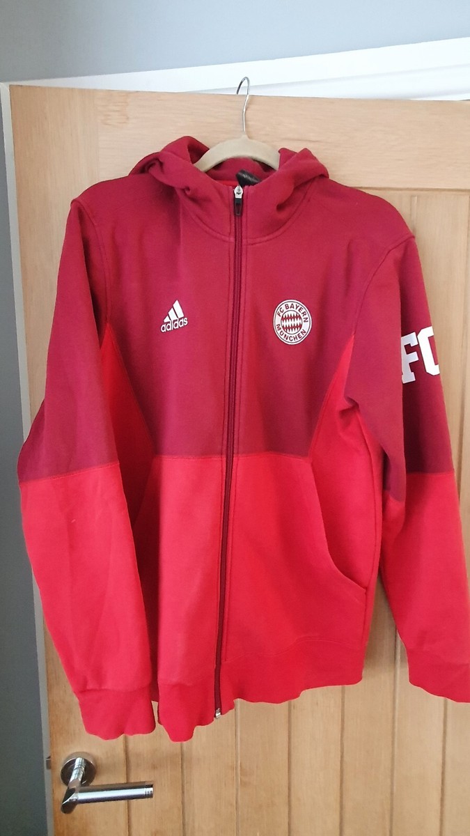 FC Bayern München ZipI Hoodie Essential voor heren (maat S, rood) I capuchon met trekkoord en geborduurd logo I Sportkleding met doorlopende ritssluiting I Officieel gelicentieerd, rood, L