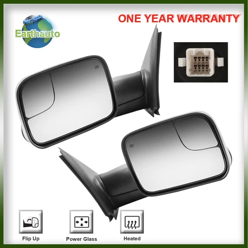 LH+RH Pair Power Heated Tow Mirrors For 02-08 Dodge Ram 1500 03-09 Ram 2500/3500