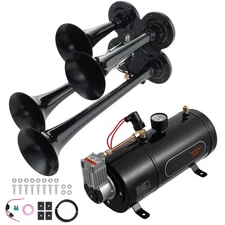 Uimoso Train Horns Kit 4 Trumpet Air Horn Kit 120psi Air Compressor 0.8 Gal Tank