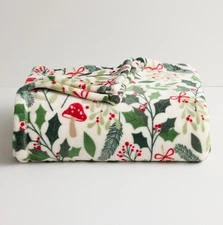 The Big One Oversized Soft Plush Throw Blanket 5'X6' Holiday Bow Mushroom Holly