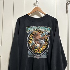 Vintage 90s Harley Davidson Crewneck Sweatshirt Eagle Flames Lightning XXL USA