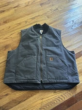 Carhartt Mens Quilt Lined Canvas Gilet Duck Vest Gray Size 3XL Style V02 029