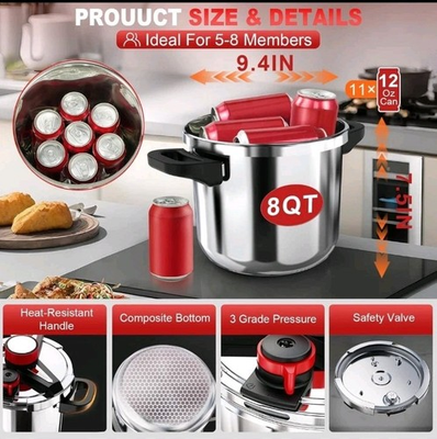 #ad 304 Stainless Steel Stove Top Pressure Cooker Induction w Lid Steamer Glass Lid $39.99