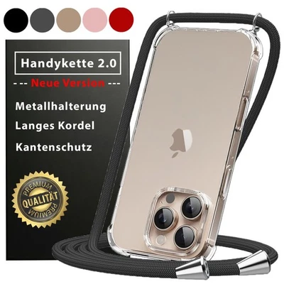 Handykette Hülle mit Band für iPhone 16 Pro Max 15 14 13 12 11 8 7 Case Kordel - Bild 1 von 4