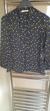 IBLUES BY MAX MARA BLUE YELLOW AND BROWN PATTERN TIE NECK BLOUSE.SIZE 8.VGC