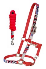 Horse Red Nylon Geometric Pattern Inlay Adjustable Halter w/ Lead Rope 606210RD