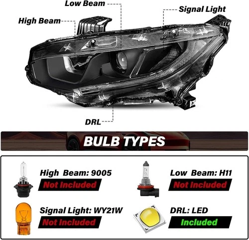 Faros de montaje para Honda Civic 2016-2021 lámpara halógena LED izquierda+derecha