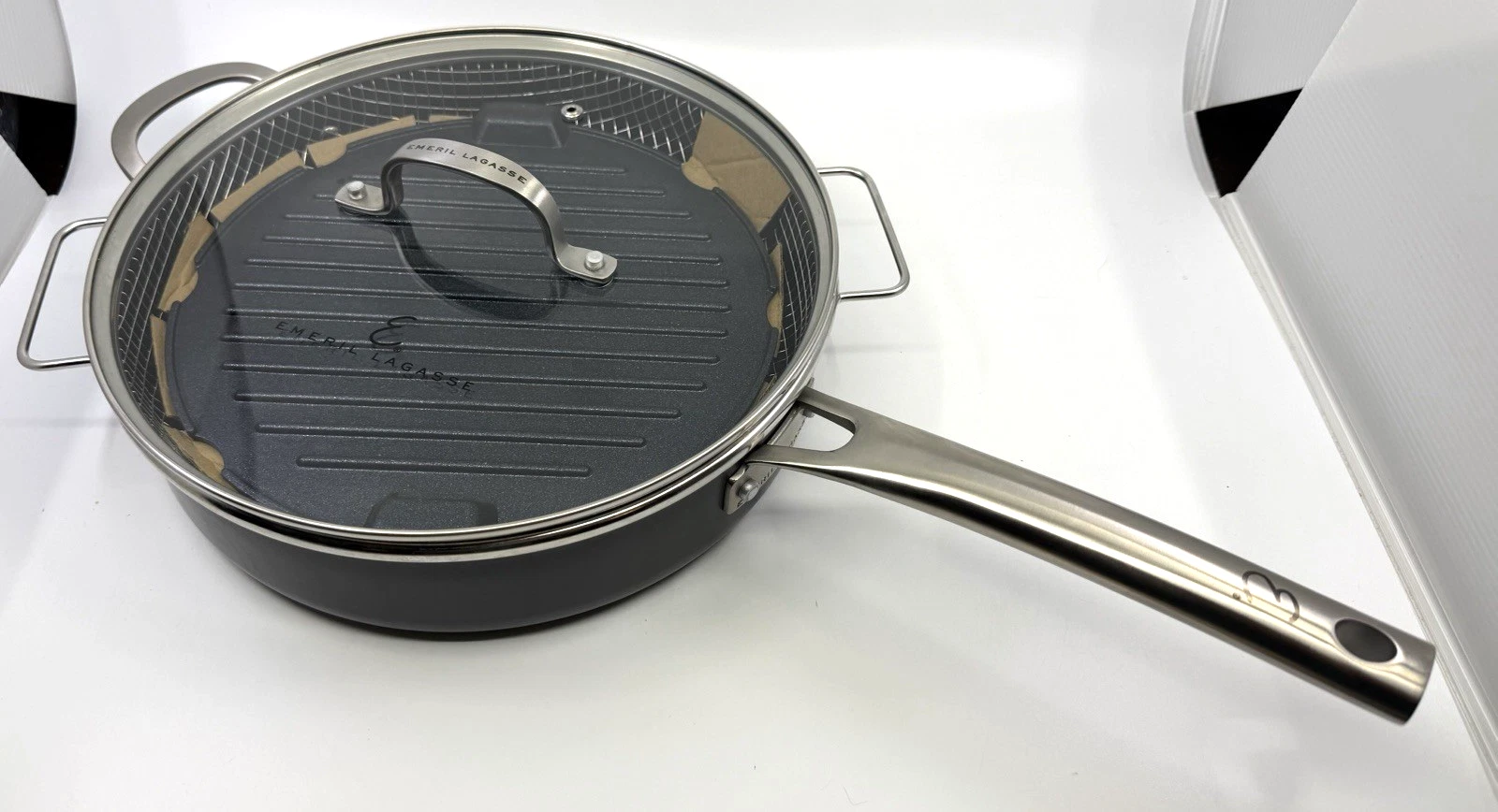 Emeril Lagasse Forever Pan Pro Black 4-Piece 11" Fry Pan, Glass Lid, Basket, New