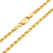 18K Yellow Gold Solid 3mm Diamond Cut Rope Chain Necklace Mens Womens 16"- 30"