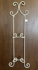 Wrought Iron White Double Wall Rack Holder Plates Pictures Books 30” X 10.5 NOS